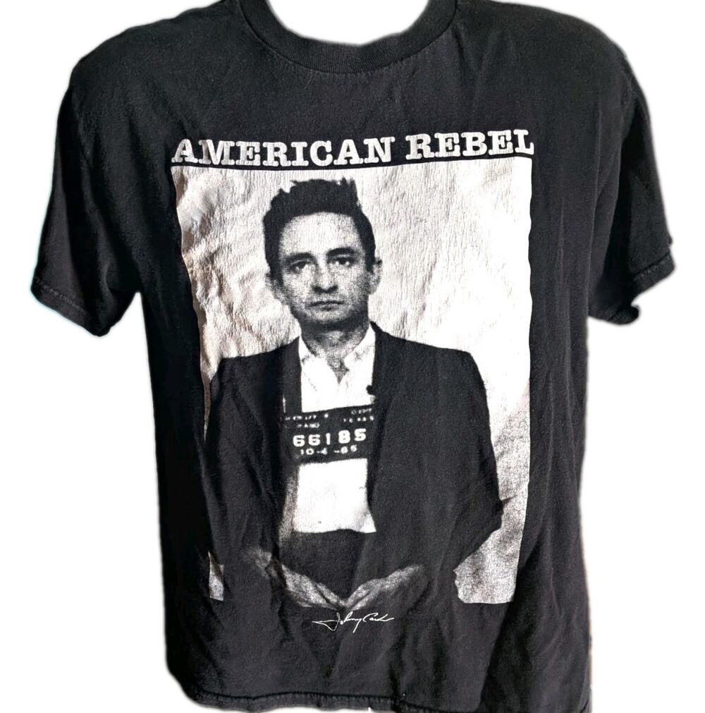 Johnny Cash American Rebel Mugshot T Shirt Mens M Black Zion Rootswear Graphic T